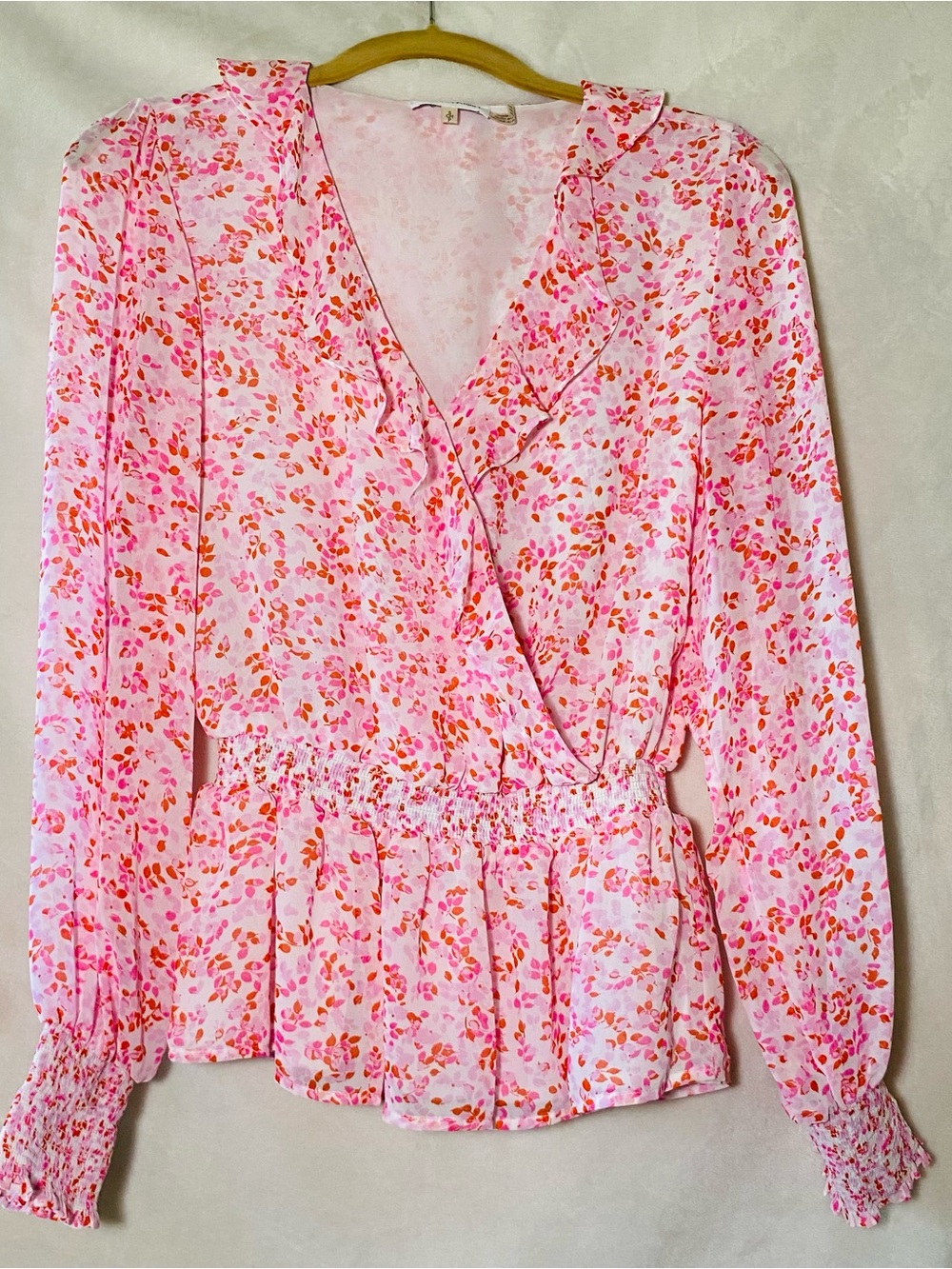 Calvin Klein Pink Floral Tie-Waist Wrap Blouse